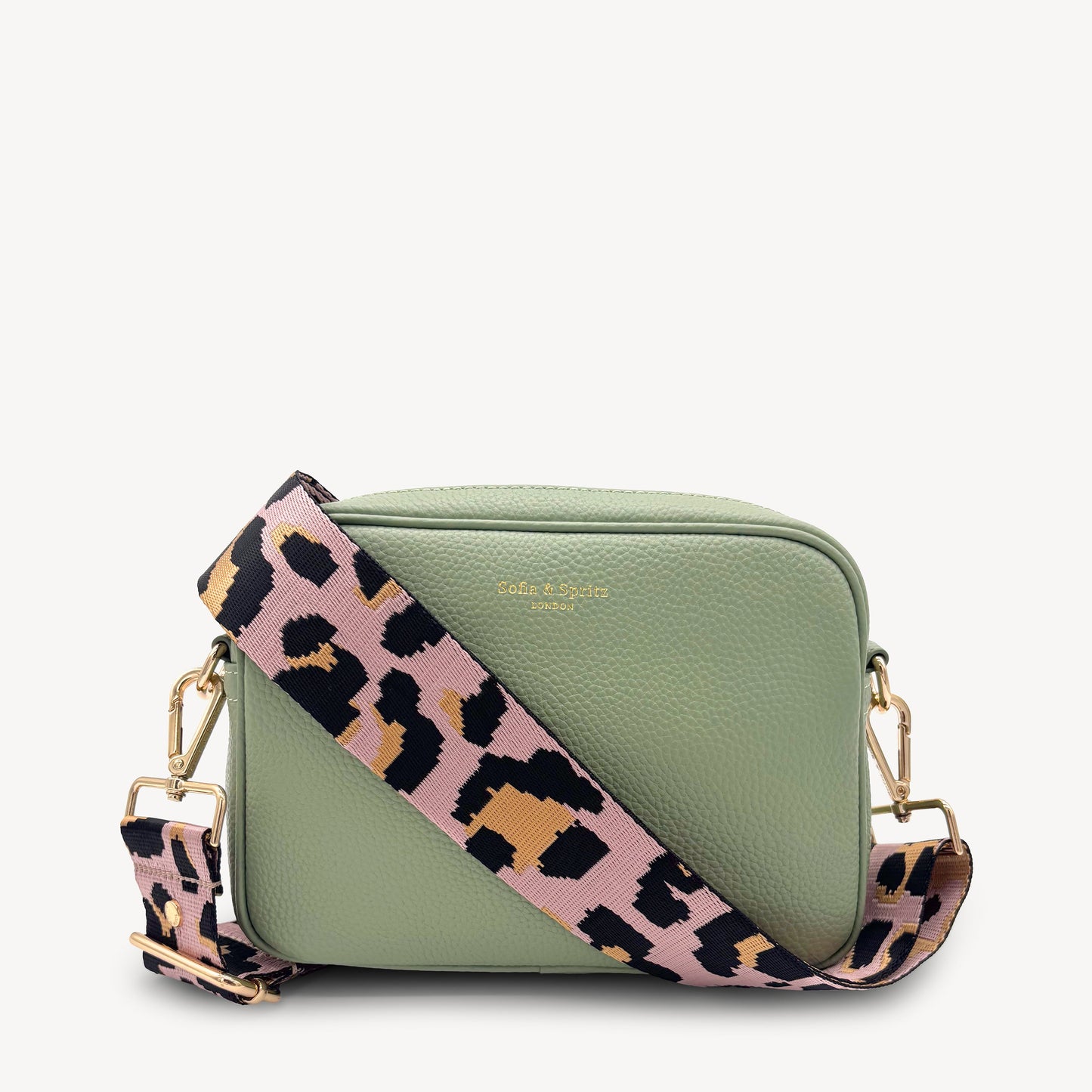 Correa elegante rosa pálido y dorado con estampado de leopardo