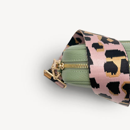 Correa elegante rosa pálido y dorado con estampado de leopardo