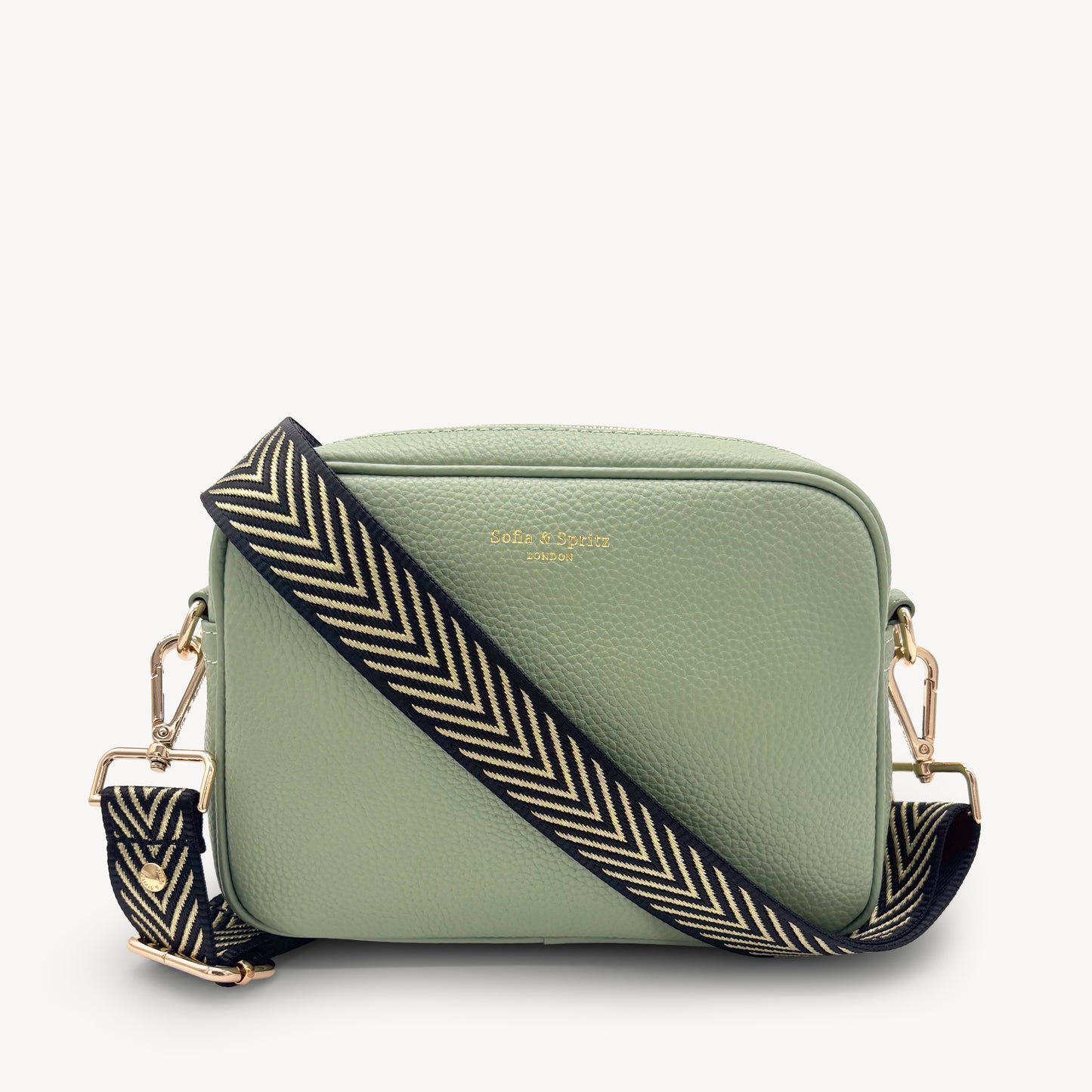 Correa premium en negro y dorado con patrón en chevron - elegante y sofisticada