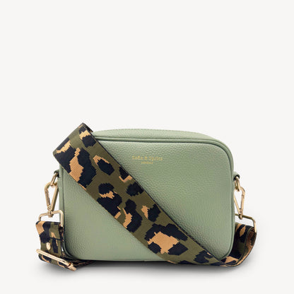 Correa de lujo verde oliva y dorada con estampado de leopardo