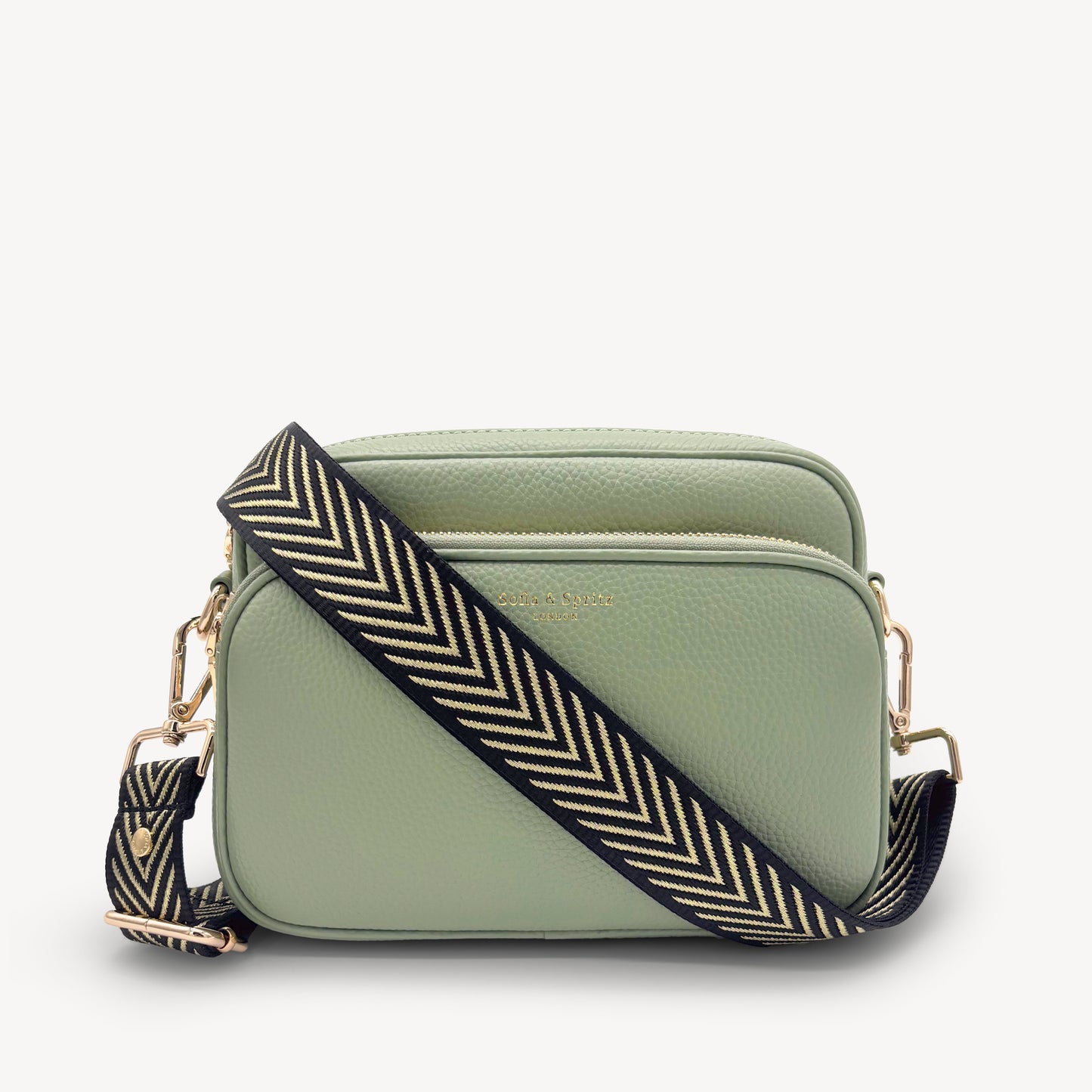 Correa premium en negro y dorado con patrón en chevron - elegante y sofisticada