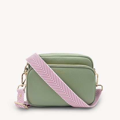 Correa elegante en rosa pálido y blanco con patrón chevron