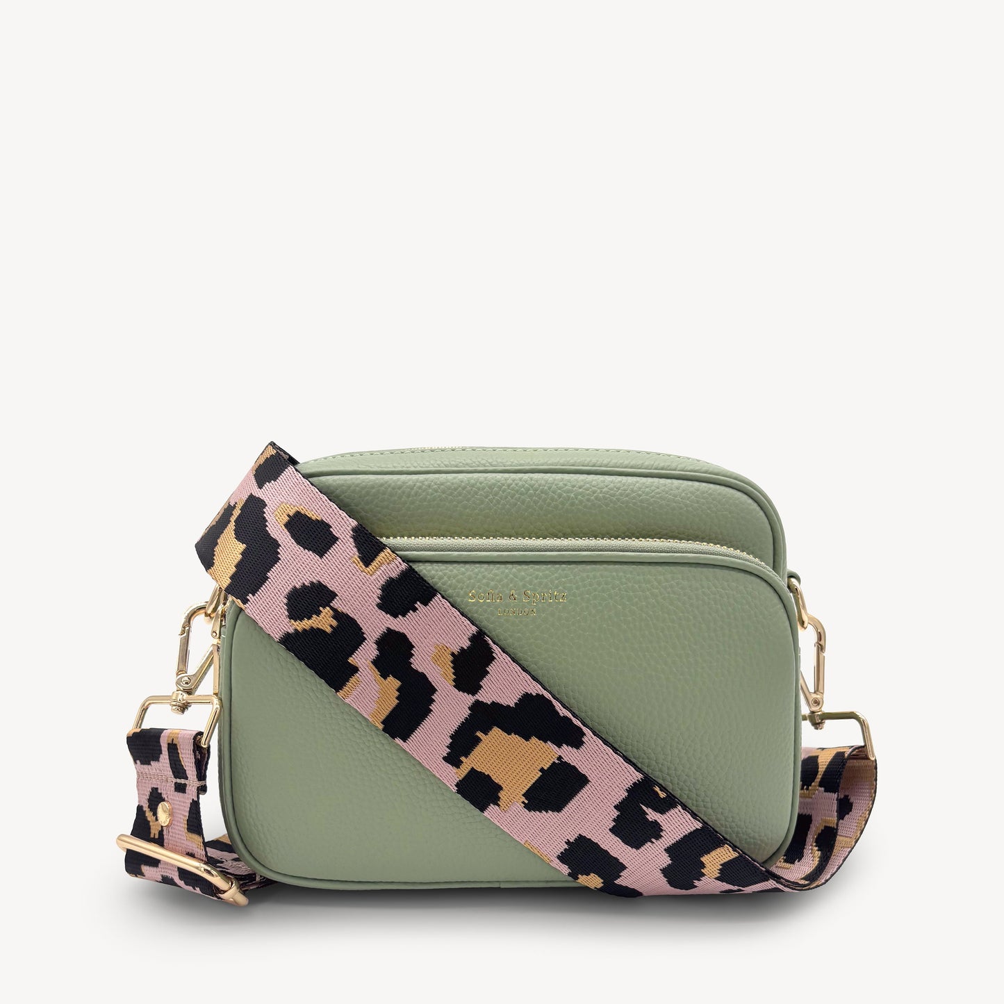 Correa elegante rosa pálido y dorado con estampado de leopardo