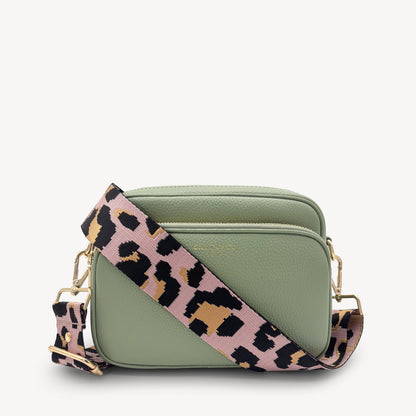 Correa elegante rosa pálido y dorado con estampado de leopardo