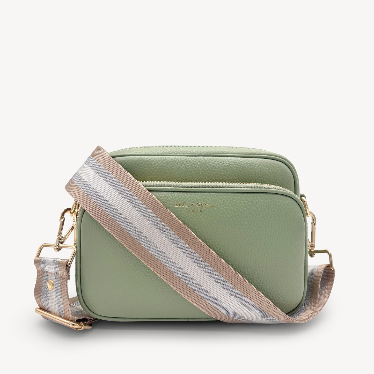 Correa a rayas champán y plata — accesorio lujoso y elegante