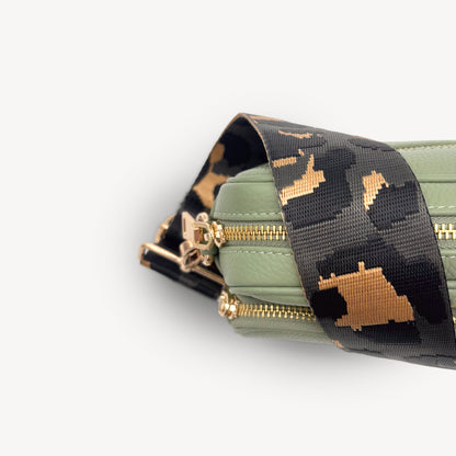 Correa con estampado de leopardo gris y dorado