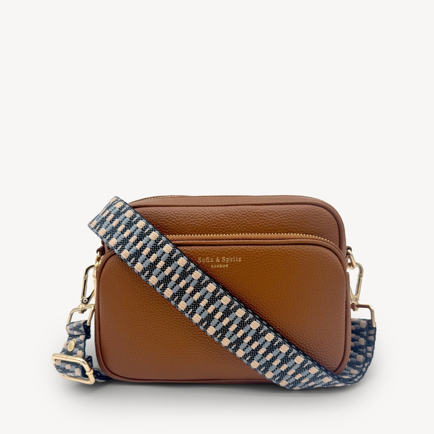 Correa Zigzag Azul y Piedra - Diseño Geométrico Elegante