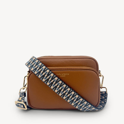 Correa Zigzag Azul y Piedra - Diseño Geométrico Elegante