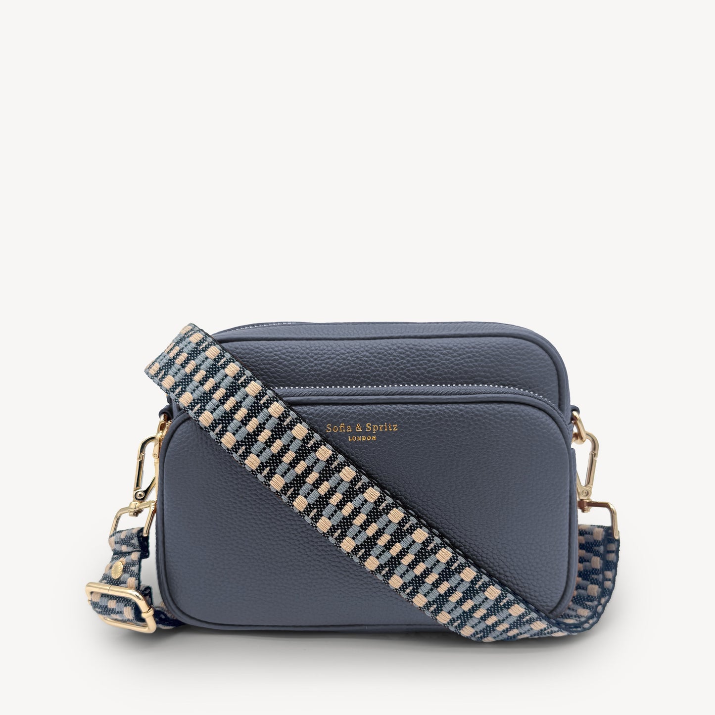 Correa Zigzag Azul y Piedra - Diseño Geométrico Elegante