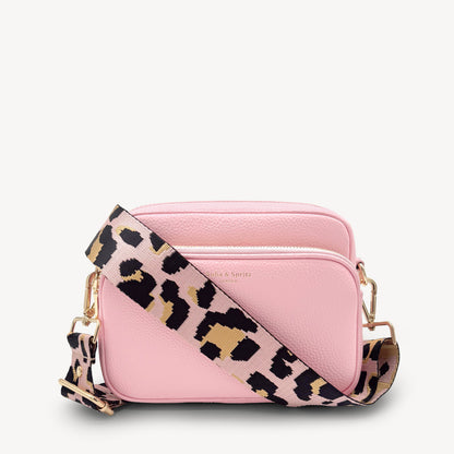 Correa elegante rosa pálido y dorado con estampado de leopardo