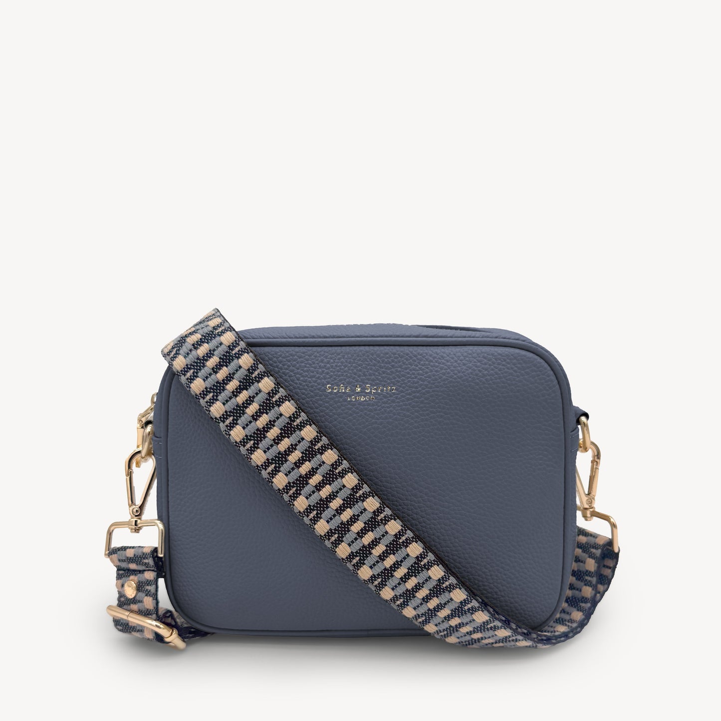 Correa Zigzag Azul y Piedra - Diseño Geométrico Elegante