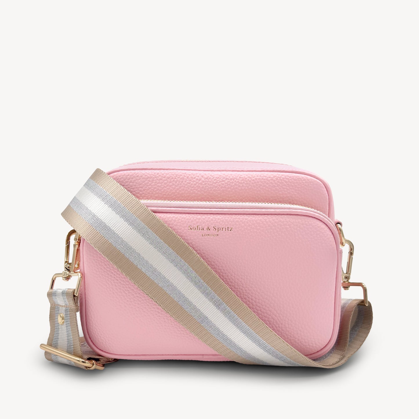 Correa a rayas champán y plata — accesorio lujoso y elegante