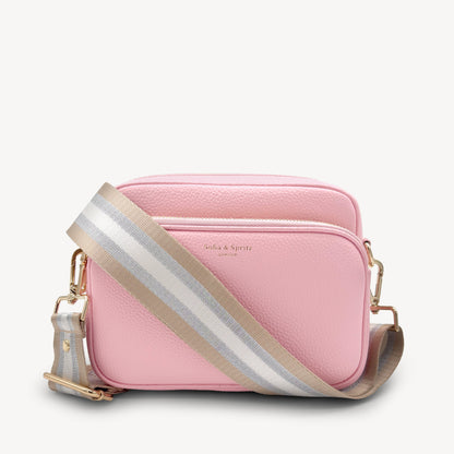 Correa a rayas champán y plata — accesorio lujoso y elegante