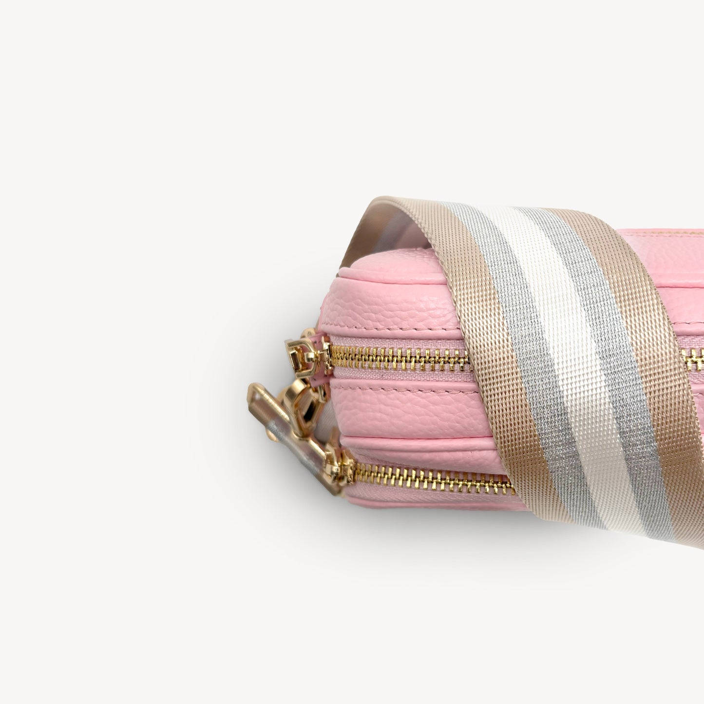 Correa a rayas champán y plata — accesorio lujoso y elegante