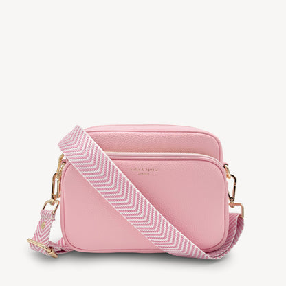 Correa elegante en rosa pálido y blanco con patrón chevron