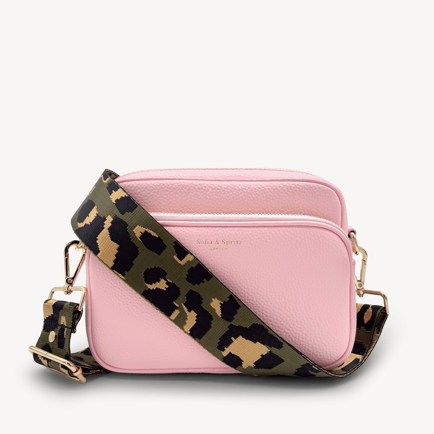 Correa con estampado de leopardo gris y dorado