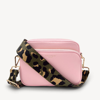 Correa con estampado de leopardo gris y dorado