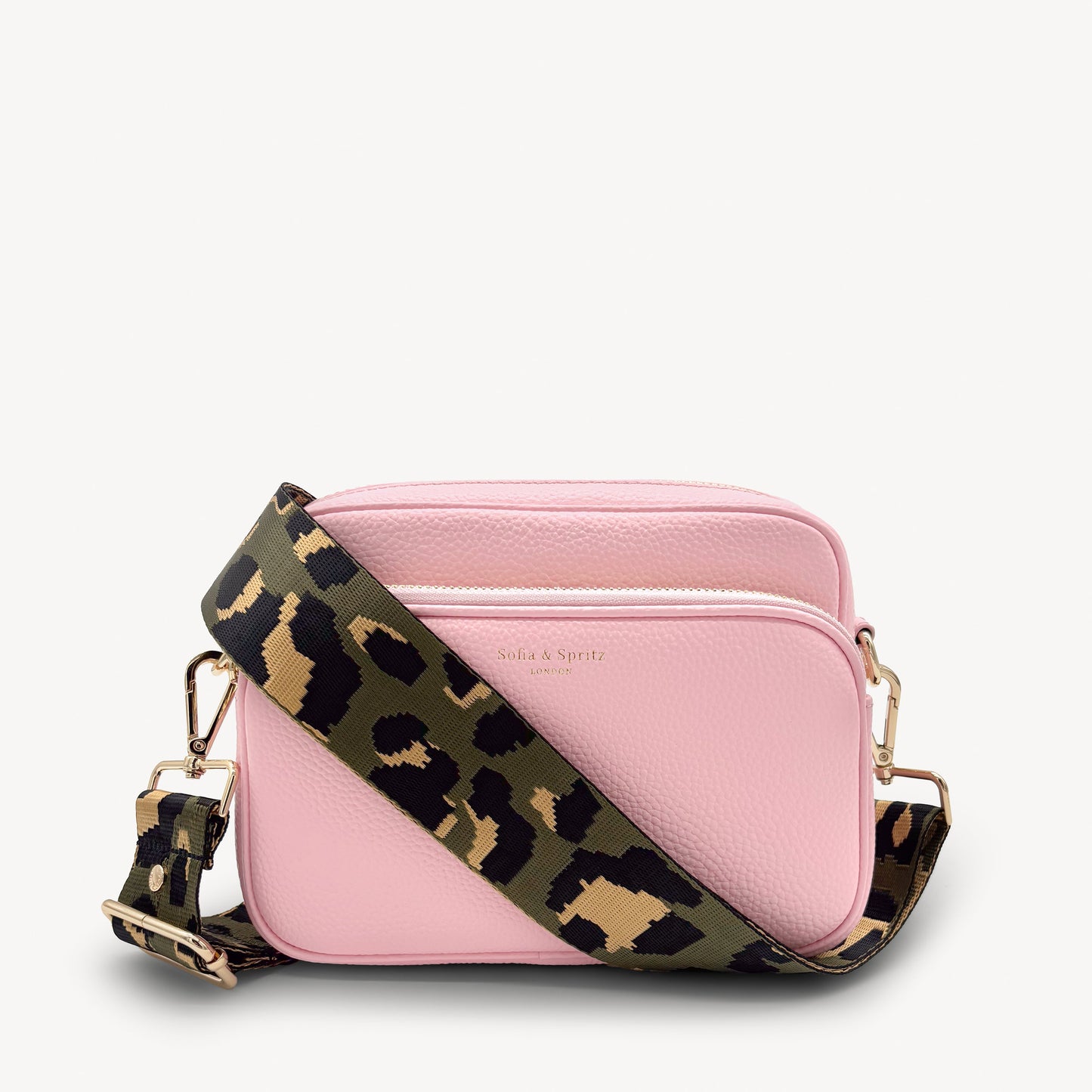 Correa de lujo verde oliva y dorada con estampado de leopardo