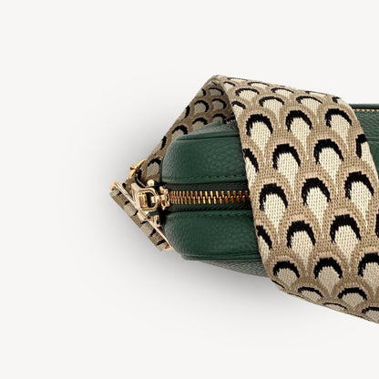Correa elegante en tono topo con estampado de pavo real