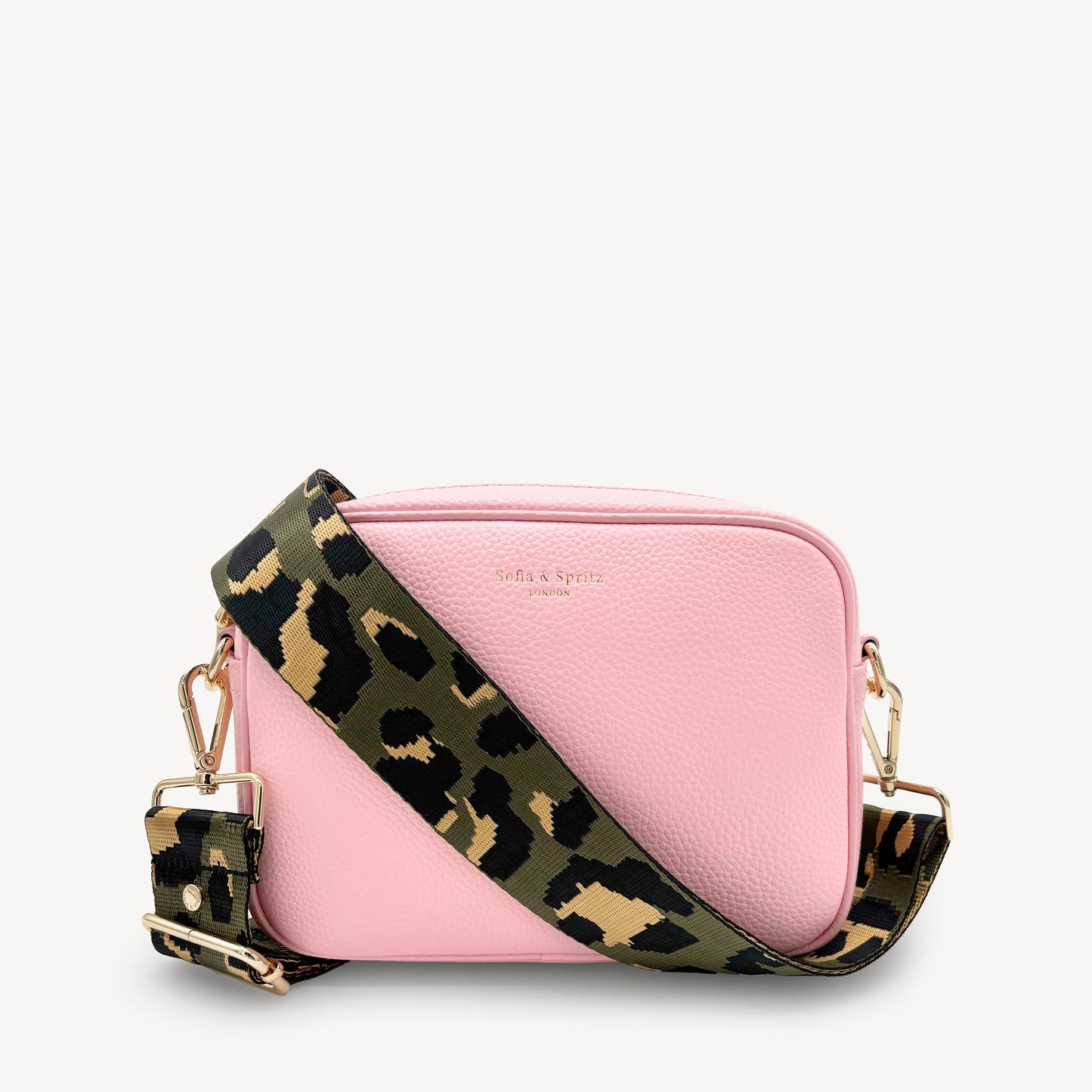 Correa de lujo verde oliva y dorada con estampado de leopardo