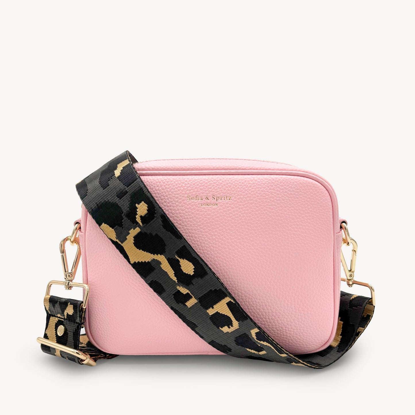 Correa con estampado de leopardo gris y dorado