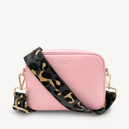 Correa con estampado de leopardo gris y dorado