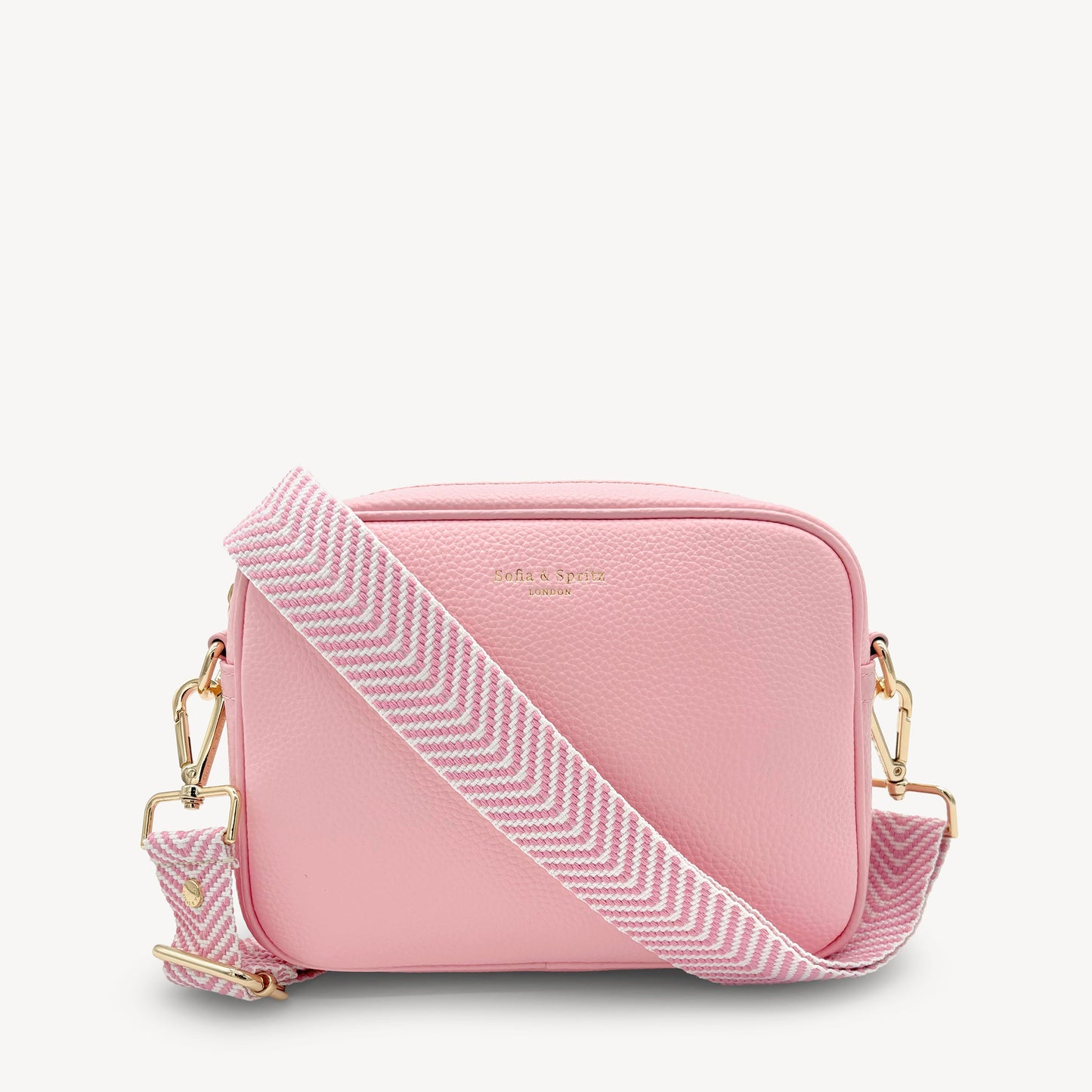 Correa elegante en rosa pálido y blanco con patrón chevron