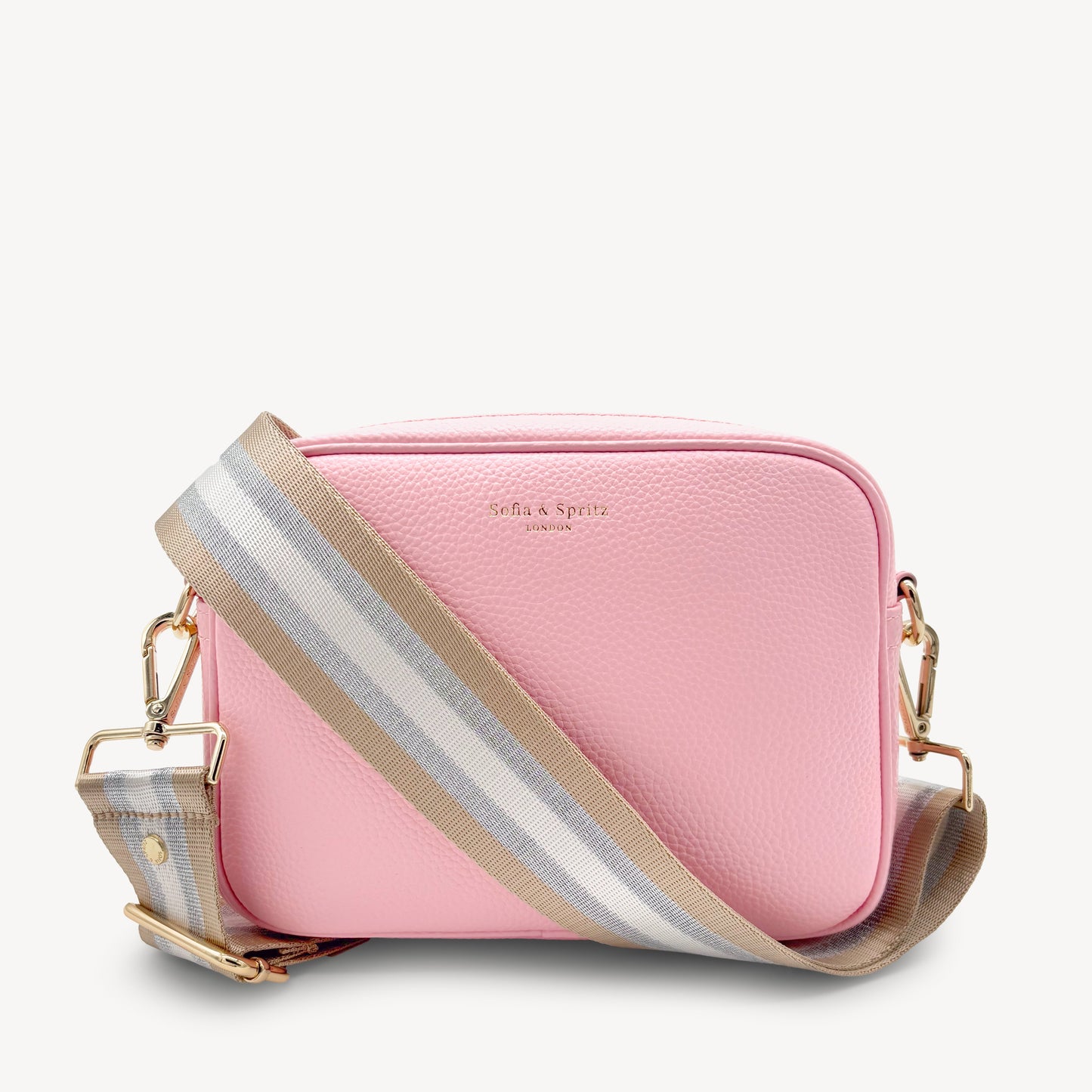 Correa a rayas champán y plata — accesorio lujoso y elegante