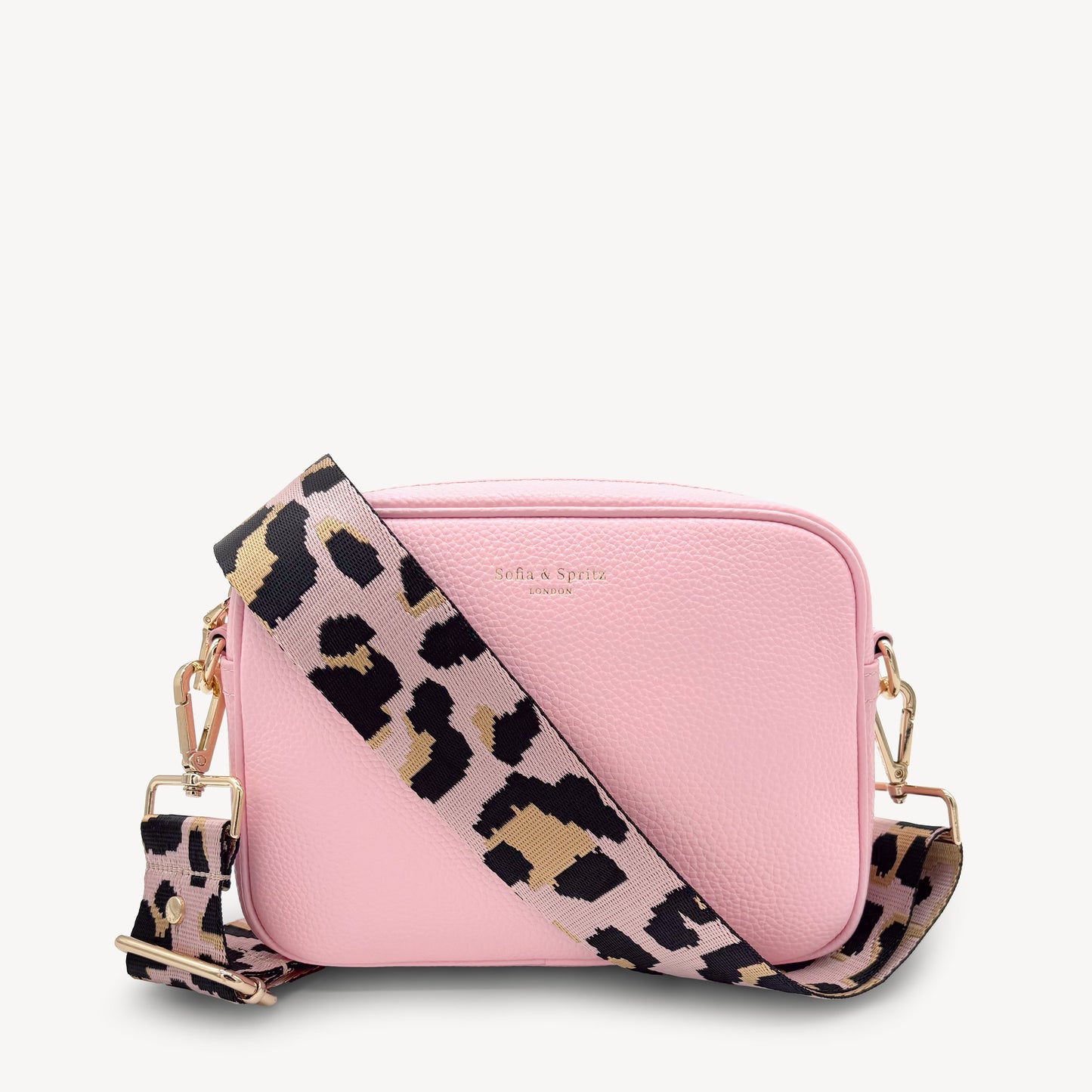Correa elegante rosa pálido y dorado con estampado de leopardo