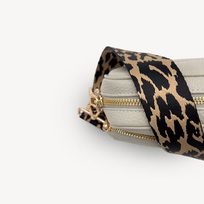Correa negro y beige con estampado de leopardo - Accesorio elegante con estampado de leopardo