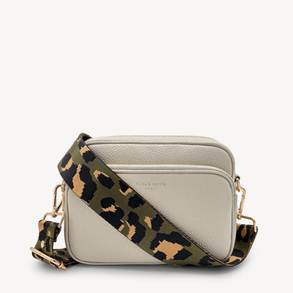 Correa de lujo verde oliva y dorada con estampado de leopardo