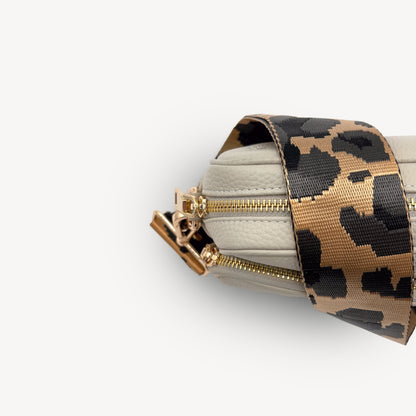 Correa dorada y gris con estampado de leopardo - Accesorio de lujo