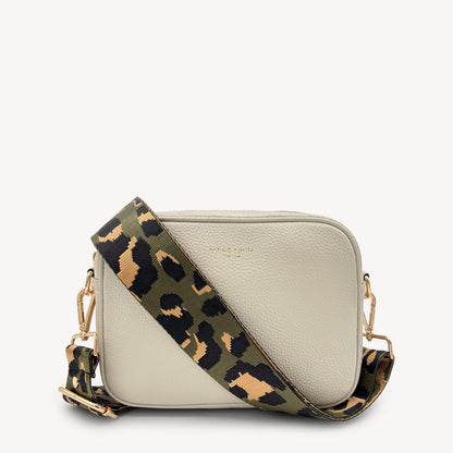 Correa de lujo verde oliva y dorada con estampado de leopardo