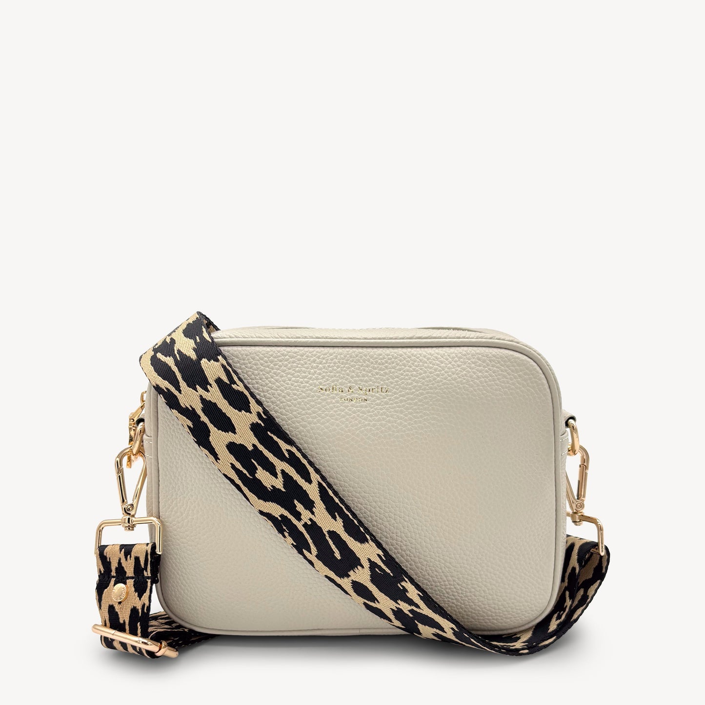 Correa negro y beige con estampado de leopardo - Accesorio elegante con estampado de leopardo