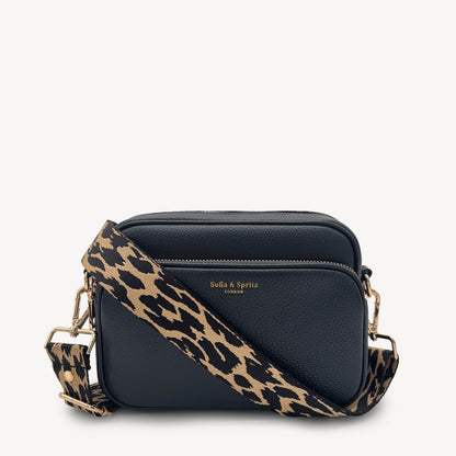 Correa negro y beige con estampado de leopardo - Accesorio elegante con estampado de leopardo