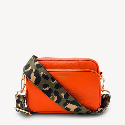 Correa de lujo verde oliva y dorada con estampado de leopardo