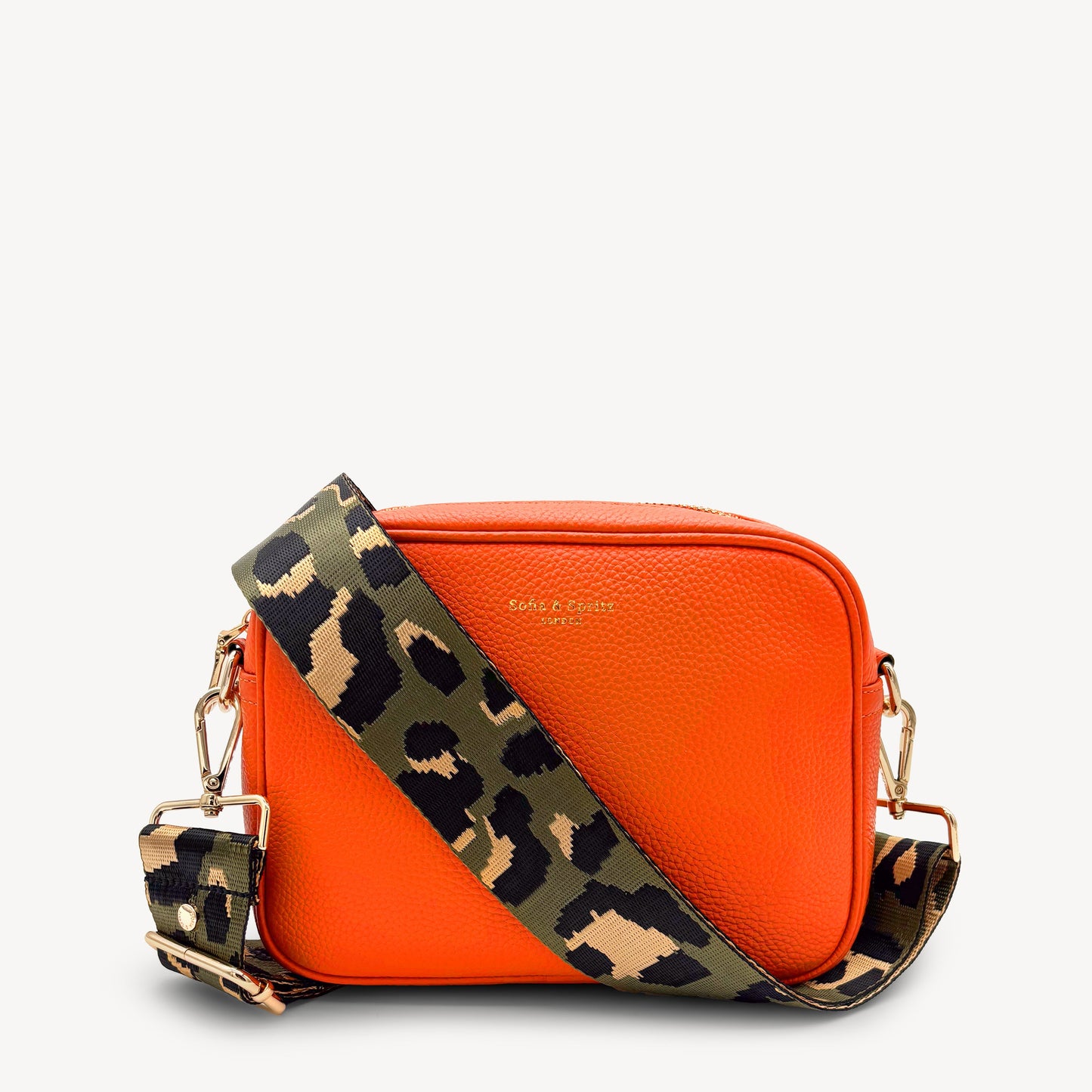 Correa de lujo verde oliva y dorada con estampado de leopardo