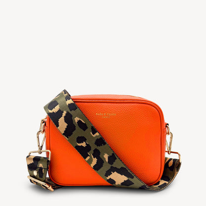 Correa de lujo verde oliva y dorada con estampado de leopardo