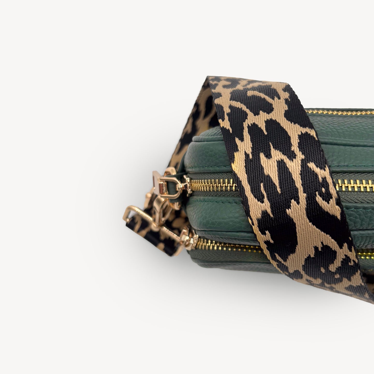 Correa negro y beige con estampado de leopardo - Accesorio elegante con estampado de leopardo