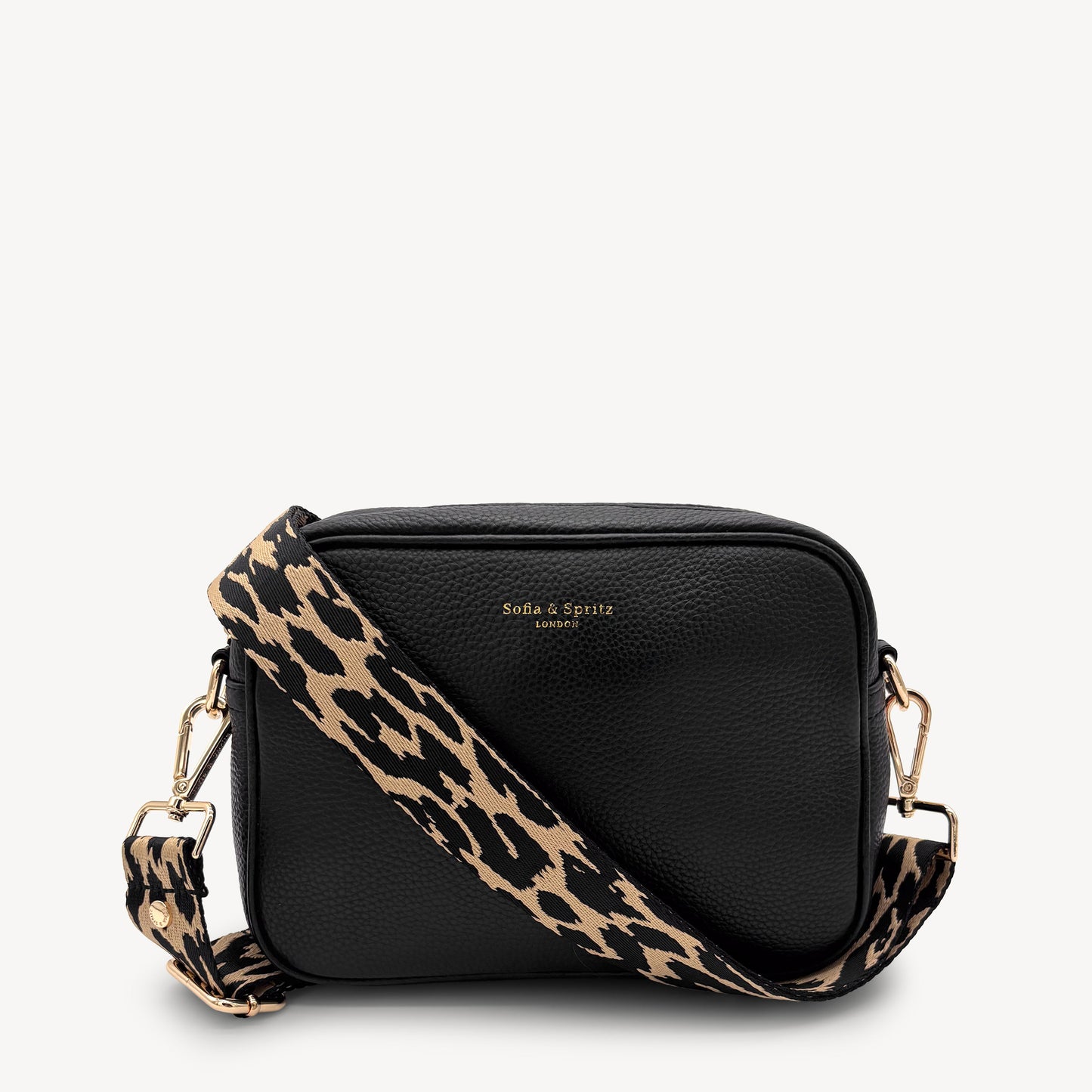 Correa negro y beige con estampado de leopardo - Accesorio elegante con estampado de leopardo