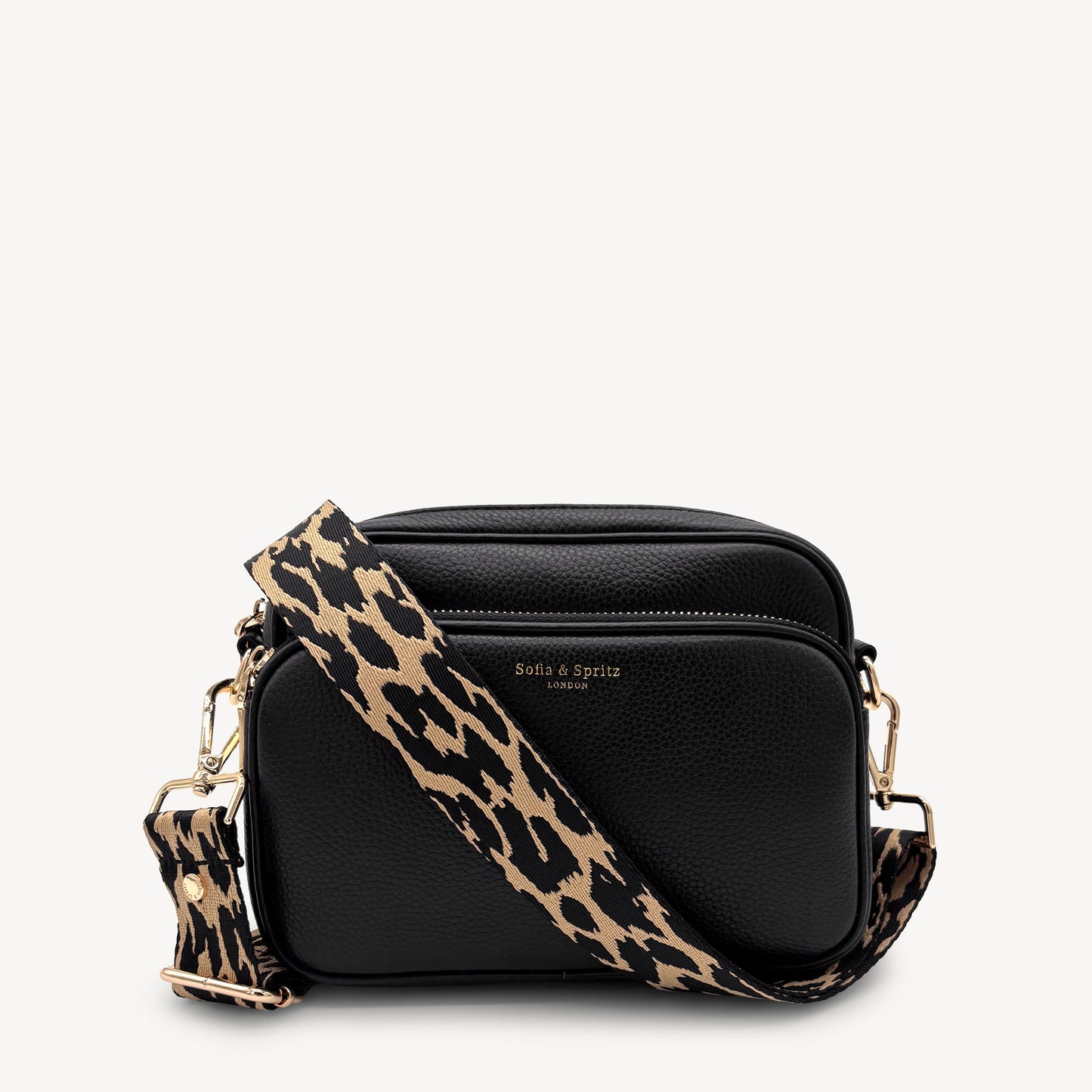Correa negro y beige con estampado de leopardo - Accesorio elegante con estampado de leopardo