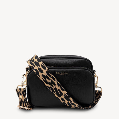 Correa negro y beige con estampado de leopardo - Accesorio elegante con estampado de leopardo