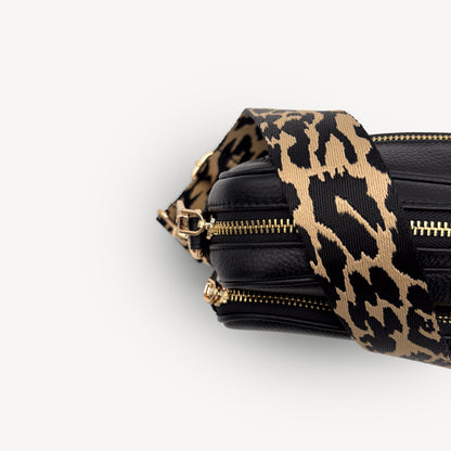 Correa negro y beige con estampado de leopardo - Accesorio elegante con estampado de leopardo