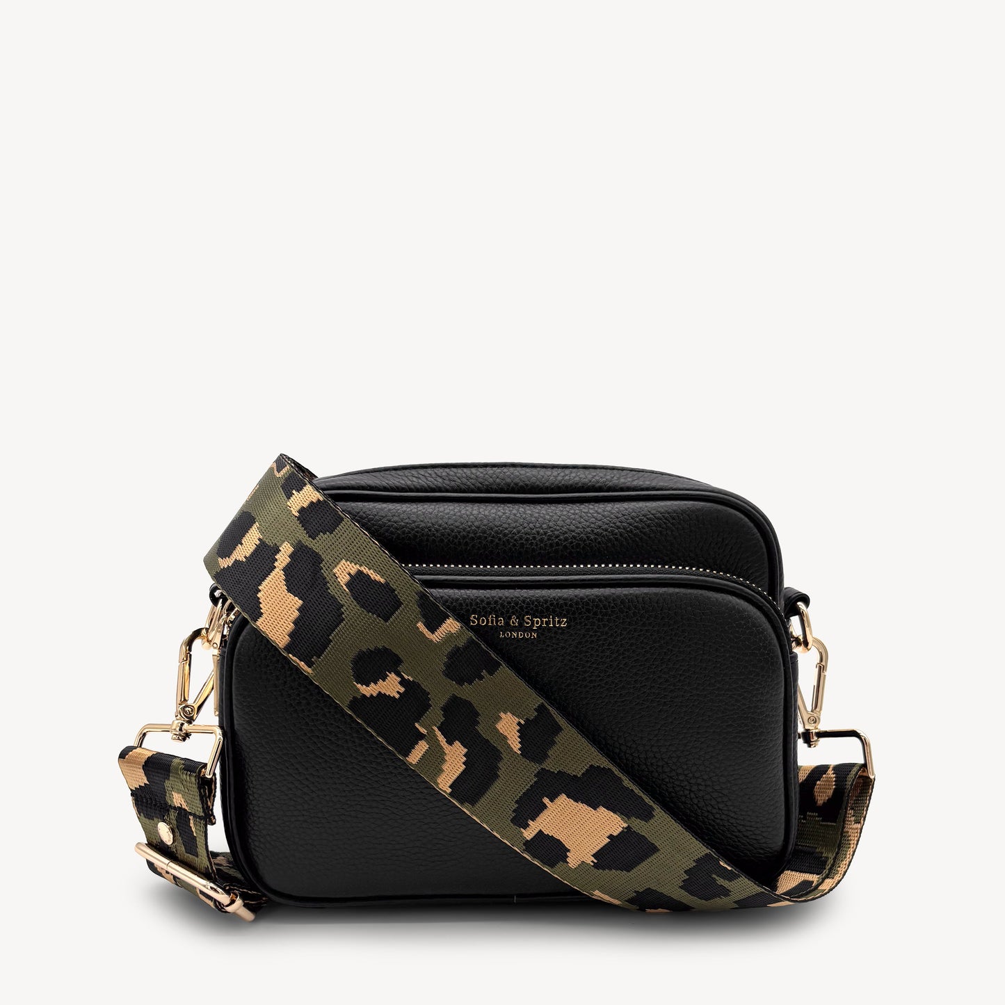 Correa de lujo verde oliva y dorada con estampado de leopardo