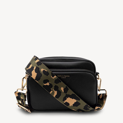 Correa de lujo verde oliva y dorada con estampado de leopardo