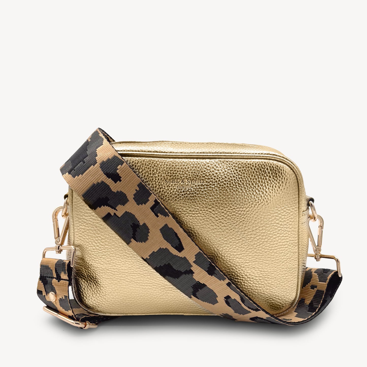 Correa dorada y gris con estampado de leopardo - Accesorio de lujo