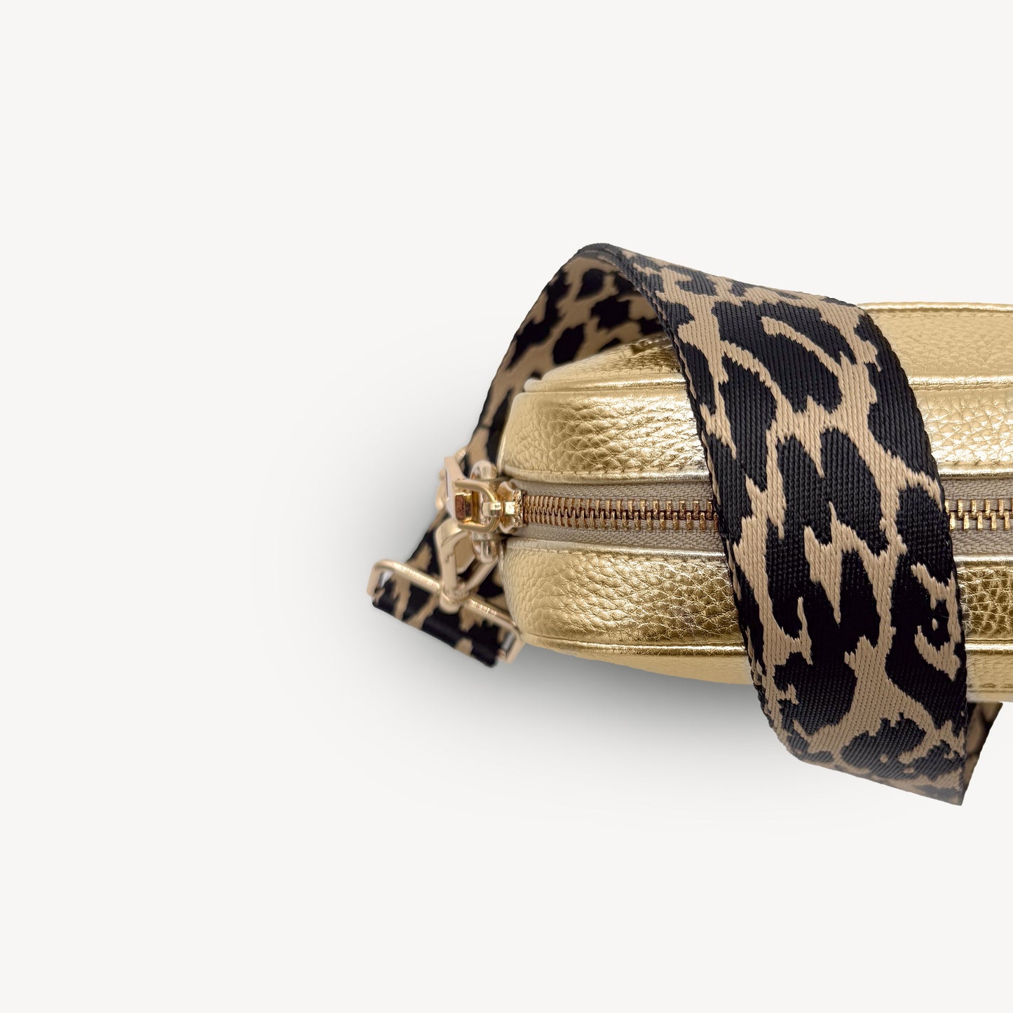 Correa negro y beige con estampado de leopardo - Accesorio elegante con estampado de leopardo