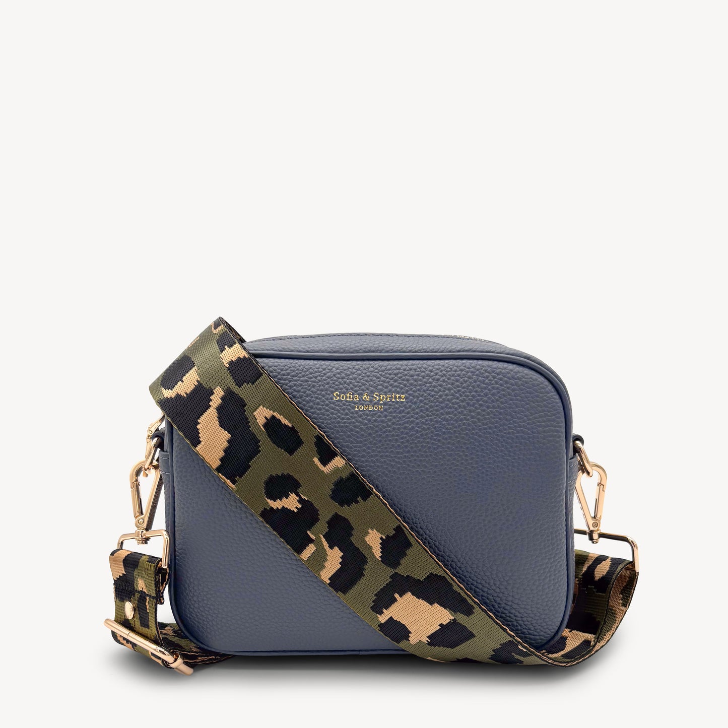 Correa de lujo verde oliva y dorada con estampado de leopardo