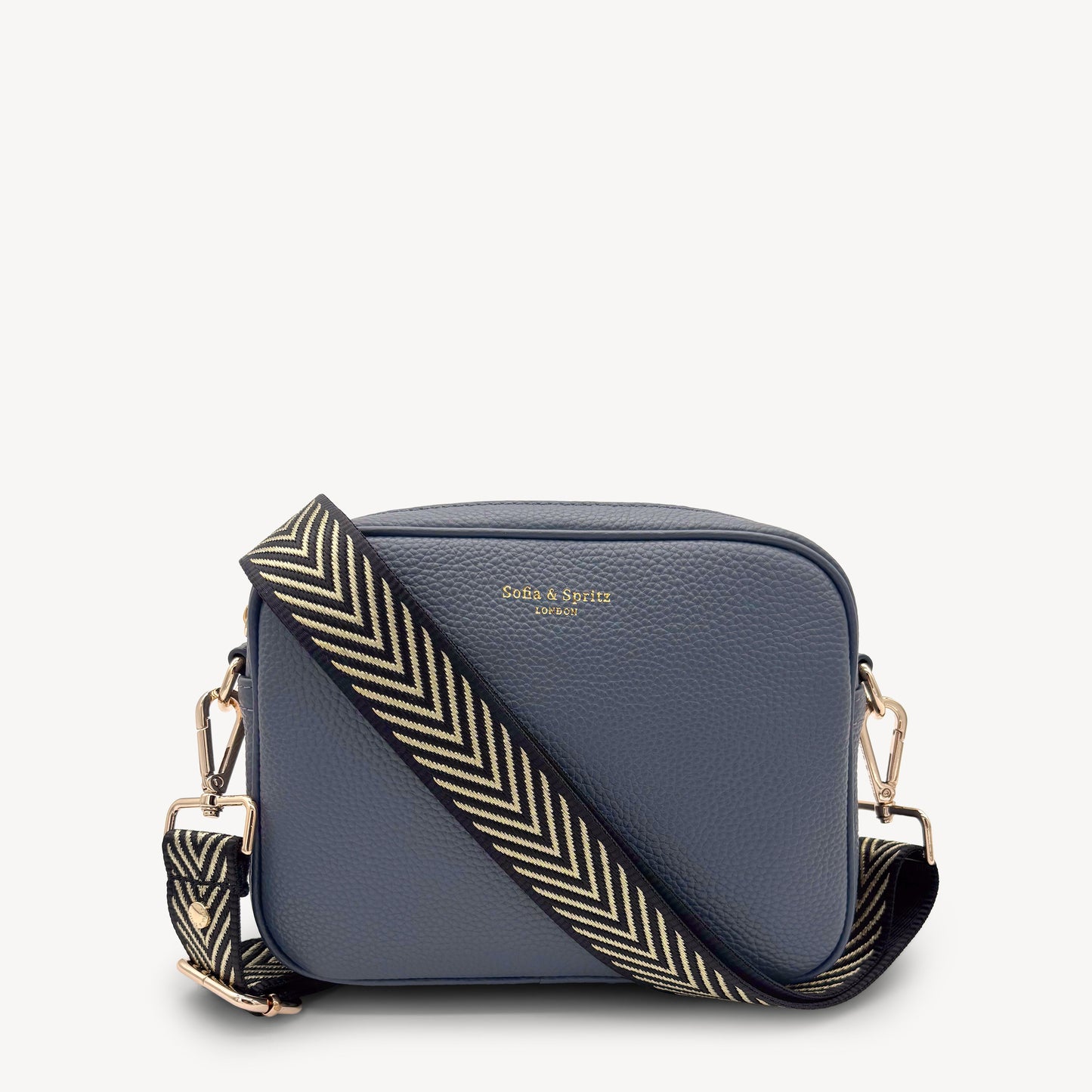Correa premium en negro y dorado con patrón en chevron - elegante y sofisticada