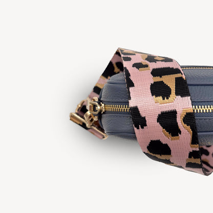 Correa elegante rosa pálido y dorado con estampado de leopardo